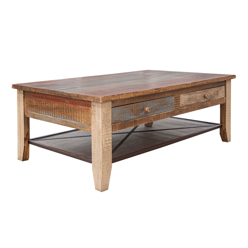 Antique – Cocktail Table With 4 Drawers – Multicolor