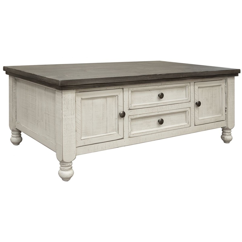 Stone – Cocktail Table With 4 Drawers – Antiqued Ivory / Weathered Gray