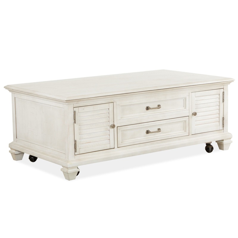 Newport – Lift Top Storage Cocktail Table (With Casters) – Alabaster