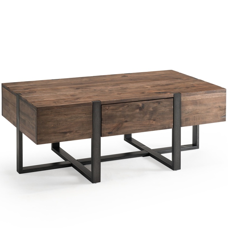 Prescott – Modern Reclaimed Wood Condo Rectangular Cocktail Table – Rustic Honey
