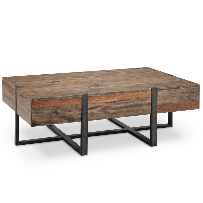 Prescott – Modern Reclaimed Wood Rectangular Cocktail Table – Rustic Honey