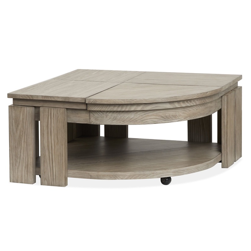 Conrad – Pie Shaped Lift Top Cocktail Table With Casters – Stone Harbor Grey