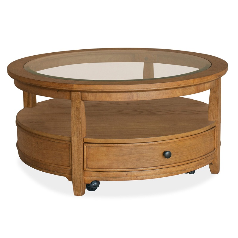 Durant – Round Cocktail Table With Casters – Honey Brown
