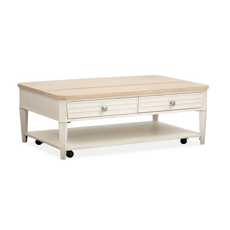Echo Isles – Lift Top Storage Cocktail Table With Casters – Sea Pearl And Driftwood