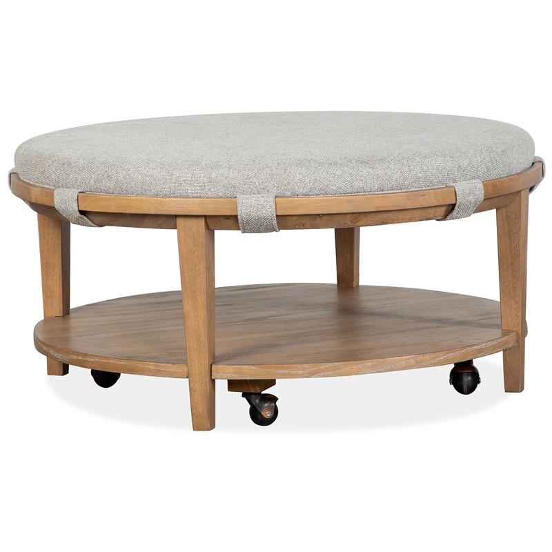 Lindon – Round Cocktail Table With Upholstered Top & Casters
