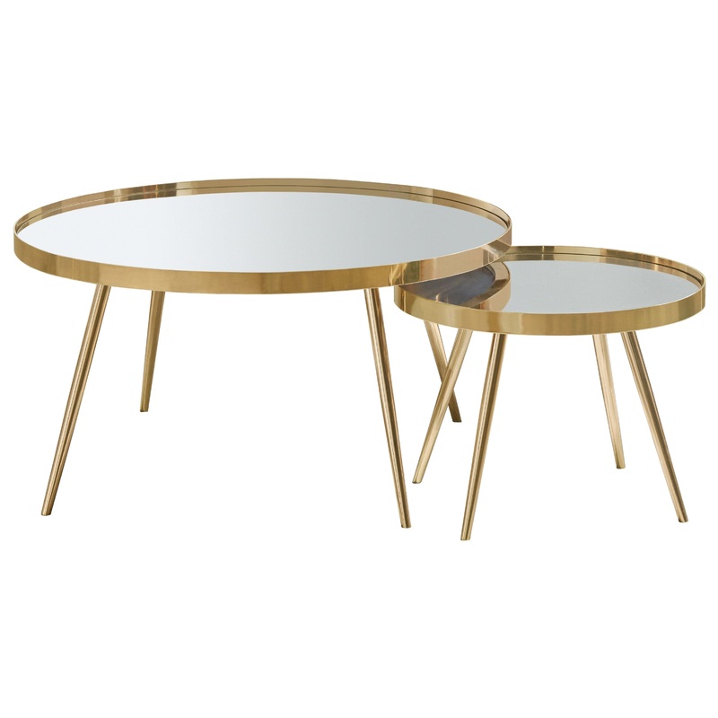 Kaelyn 2-piece Round Mirror Top Nesting Coffee Table Gold