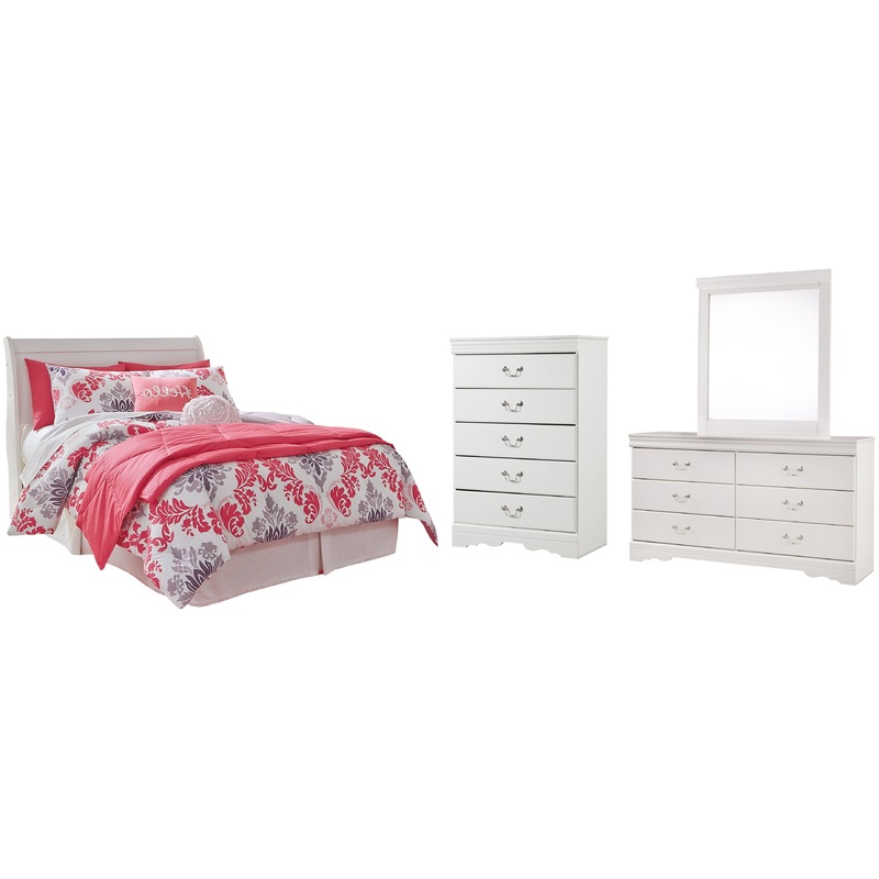 Anarasia Full Sleigh Headboard with Mirrored Dresser and Chest