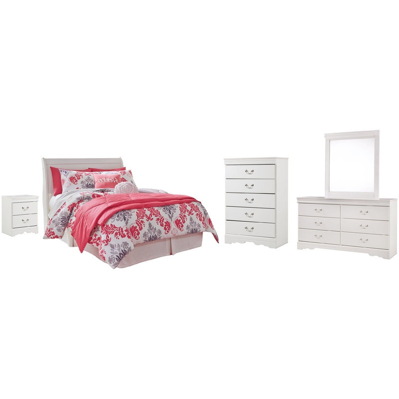 Anarasia Full Sleigh Headboard with Mirrored Dresser, Chest and Nightstand