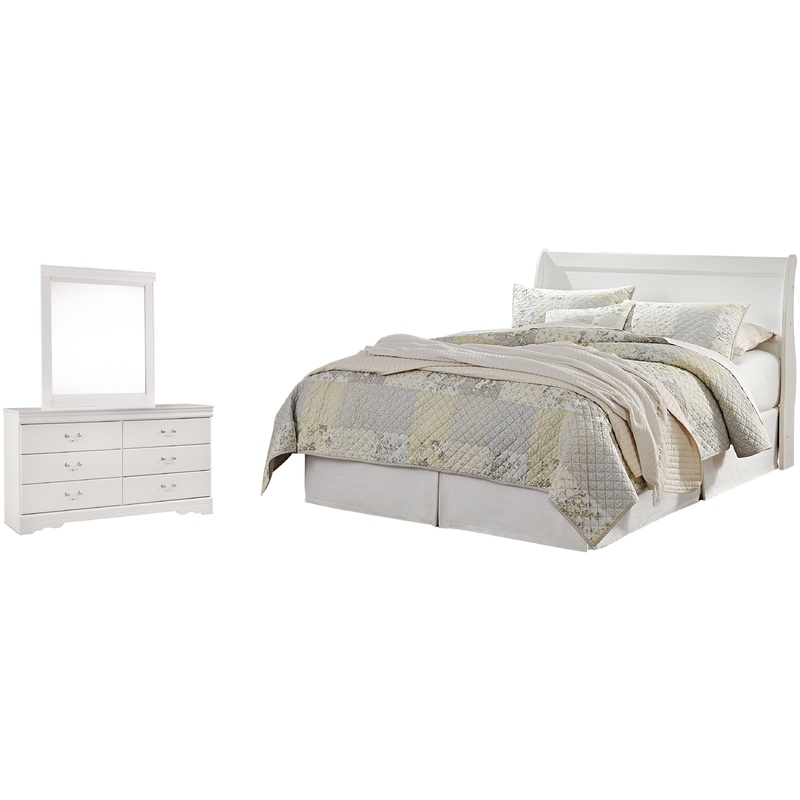 Anarasia Queen Sleigh Headboard with Mirrored Dresser