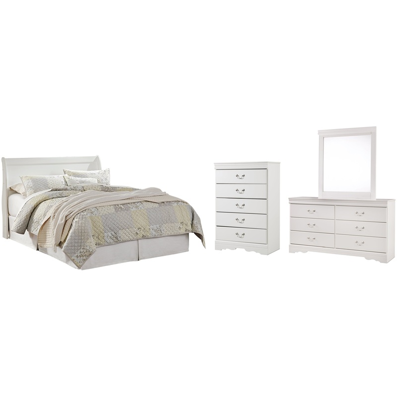 Anarasia Queen Sleigh Headboard with Mirrored Dresser and Chest