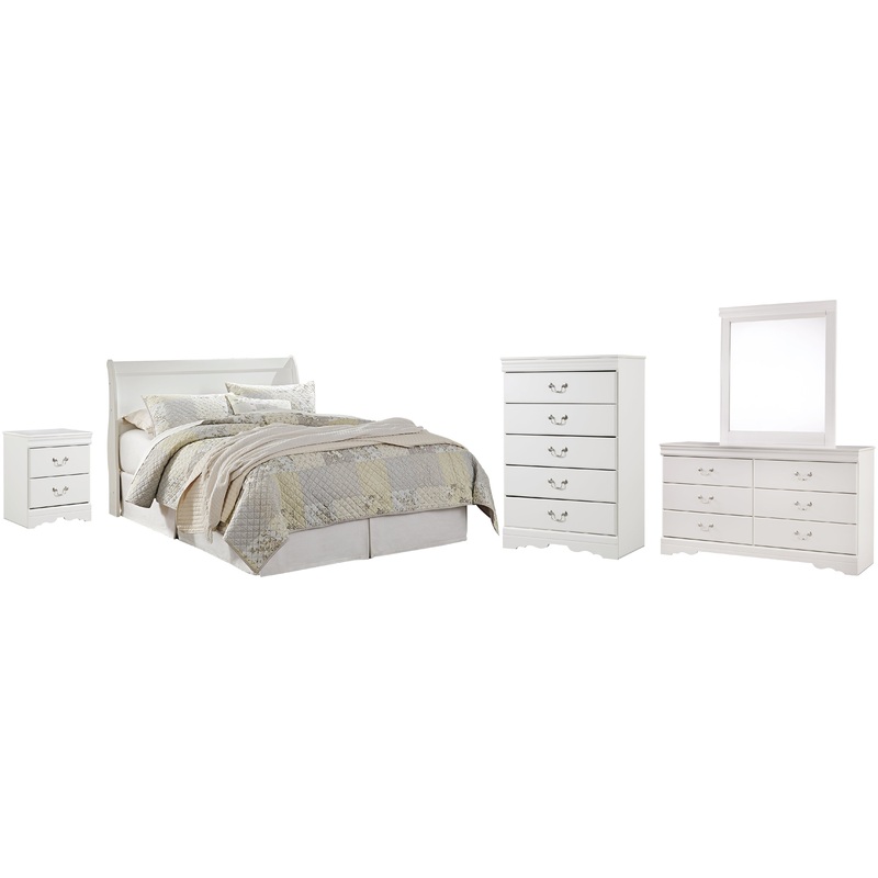 Anarasia Queen Sleigh Headboard with Mirrored Dresser, Chest and Nightstand
