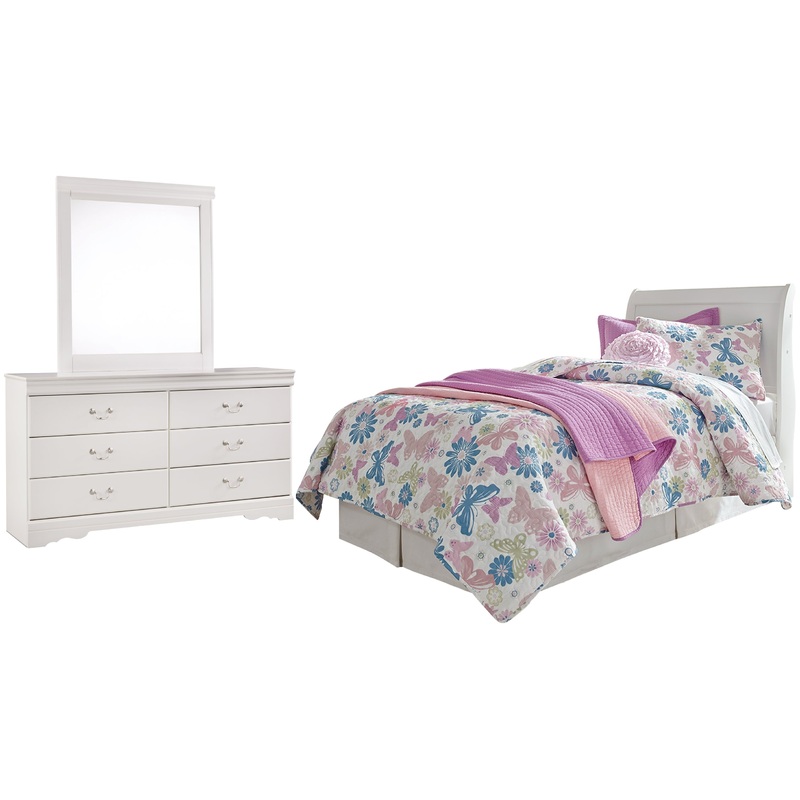 Anarasia Twin Sleigh Headboard with Mirrored Dresser