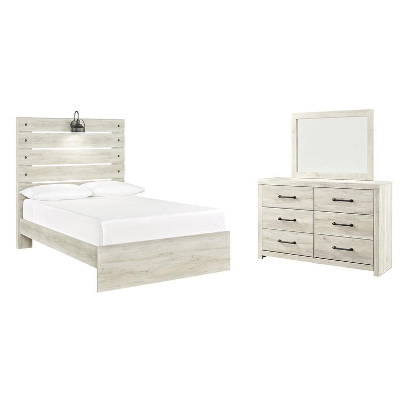 Cambeck Full Panel Bed with Mirrored Dresser