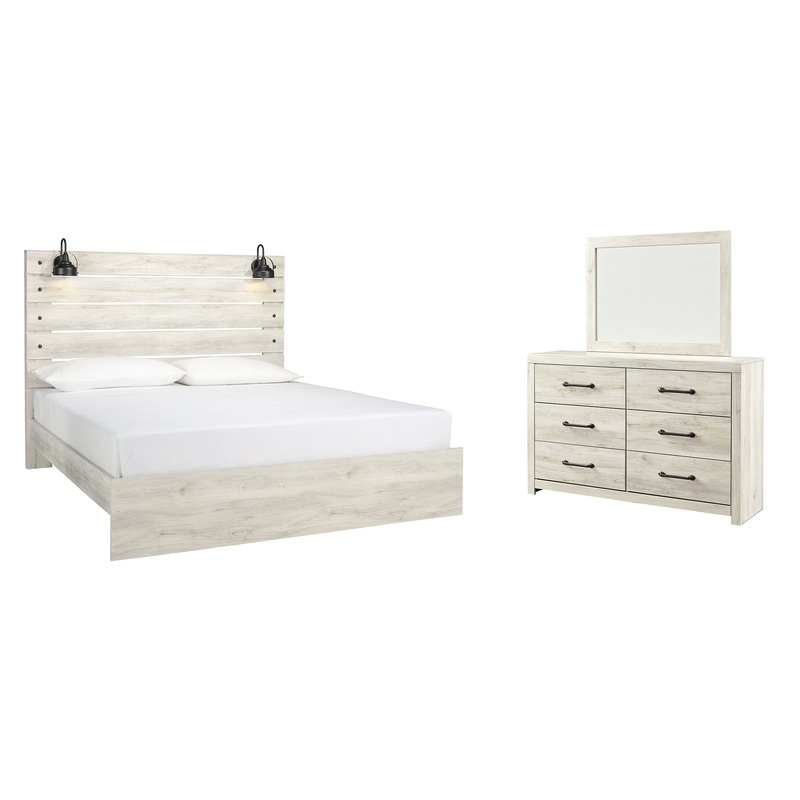 Cambeck King Panel Bed with Mirrored Dresser
