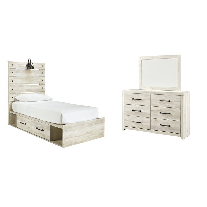 Cambeck  Panel Bed With 2 Storage Drawers With Mirrored Dresser