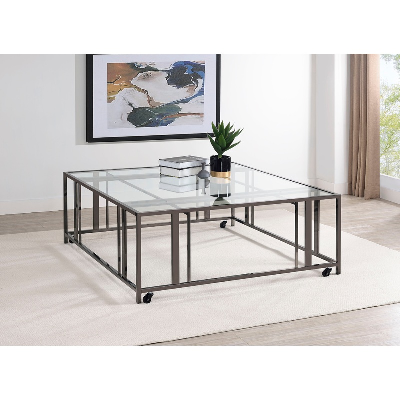 Adri Square Glass Top Coffee Table with Casters Black Nickel