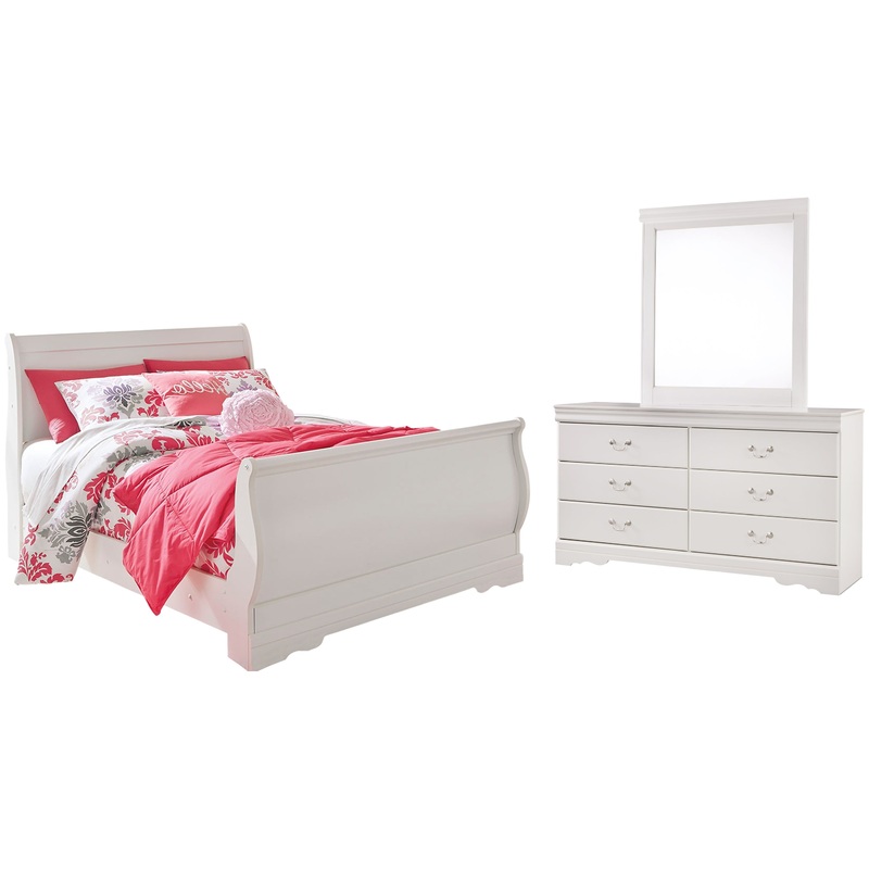 Anarasia Full Sleigh Bed with Mirrored Dresser