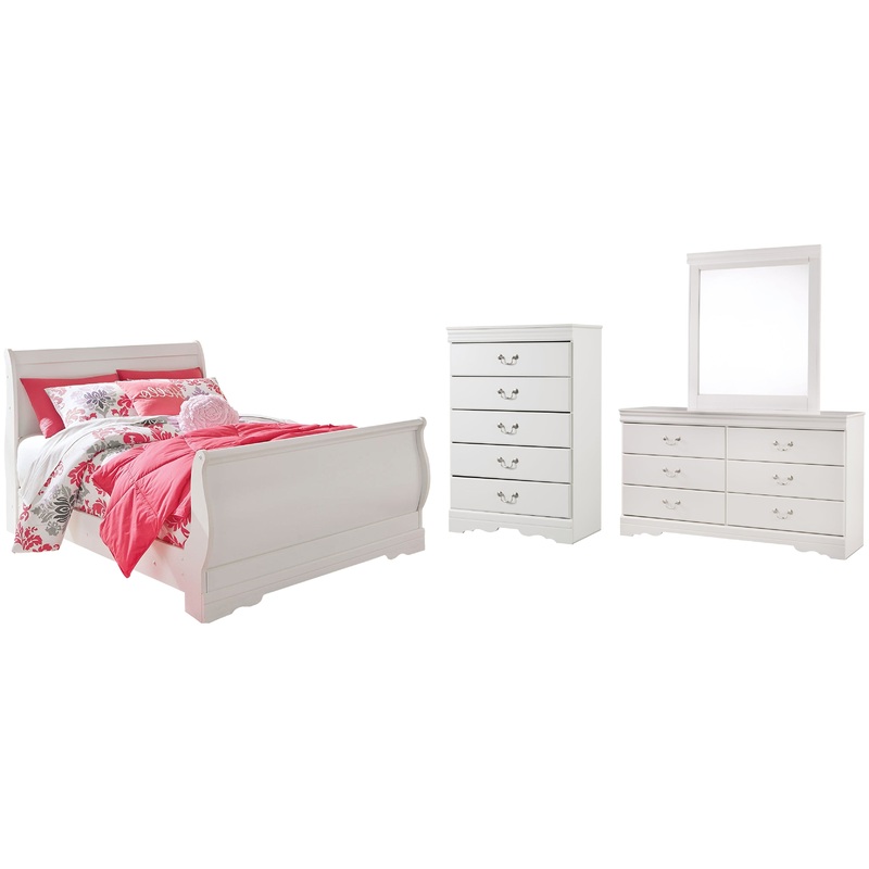 Anarasia Full Sleigh Bed with Mirrored Dresser and Chest