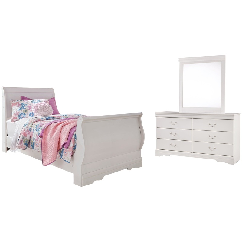 Anarasia Twin Sleigh Bed with Mirrored Dresser