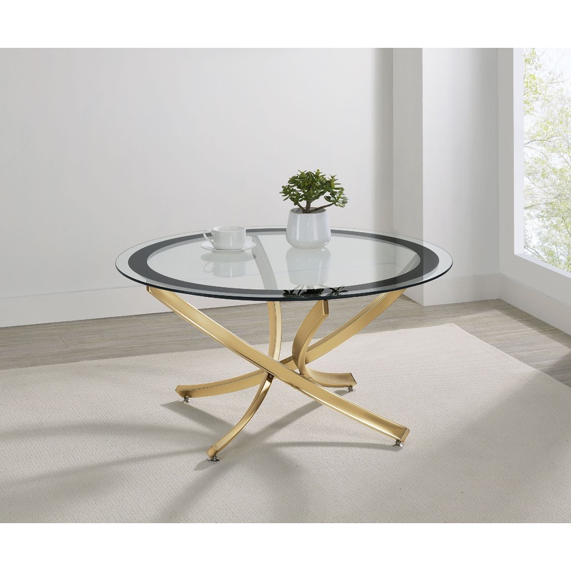 Brooke Round Glass Top Coffee Table Metal Base Brass