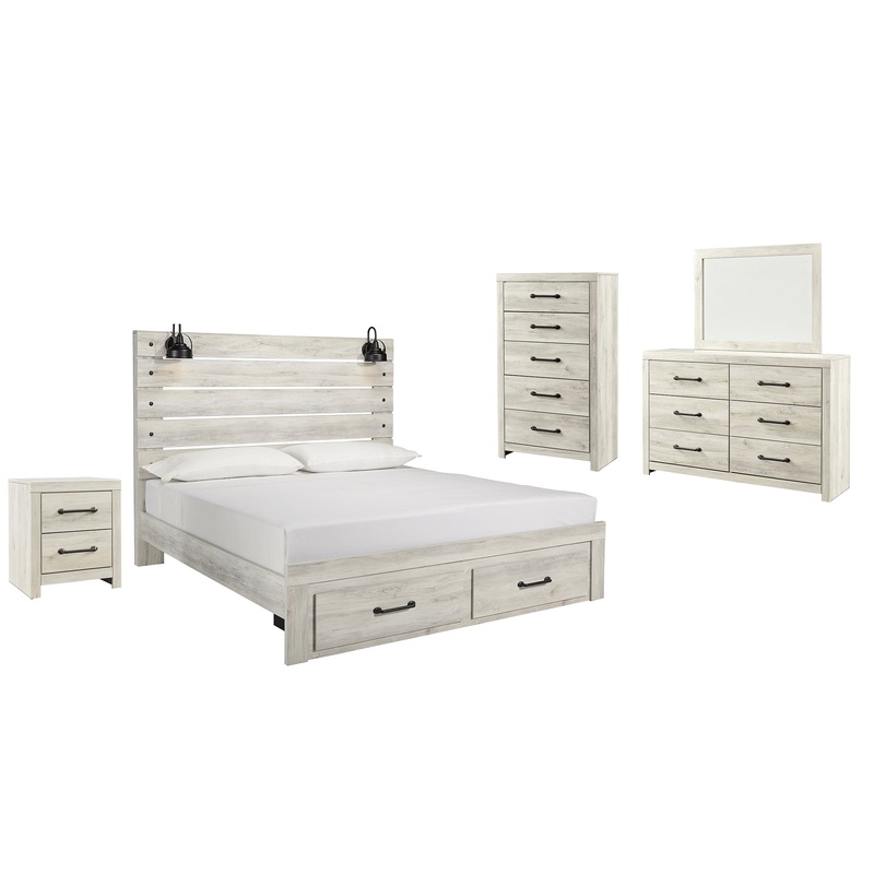 Cambeck  Panel Bed With 2 Storage Drawers With Mirrored Dresser, Chest And Nightstand
