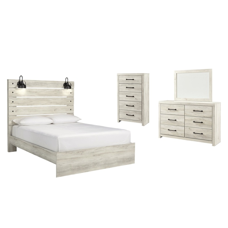 Cambeck  Panel Bed With Mirrored Dresser And Chest