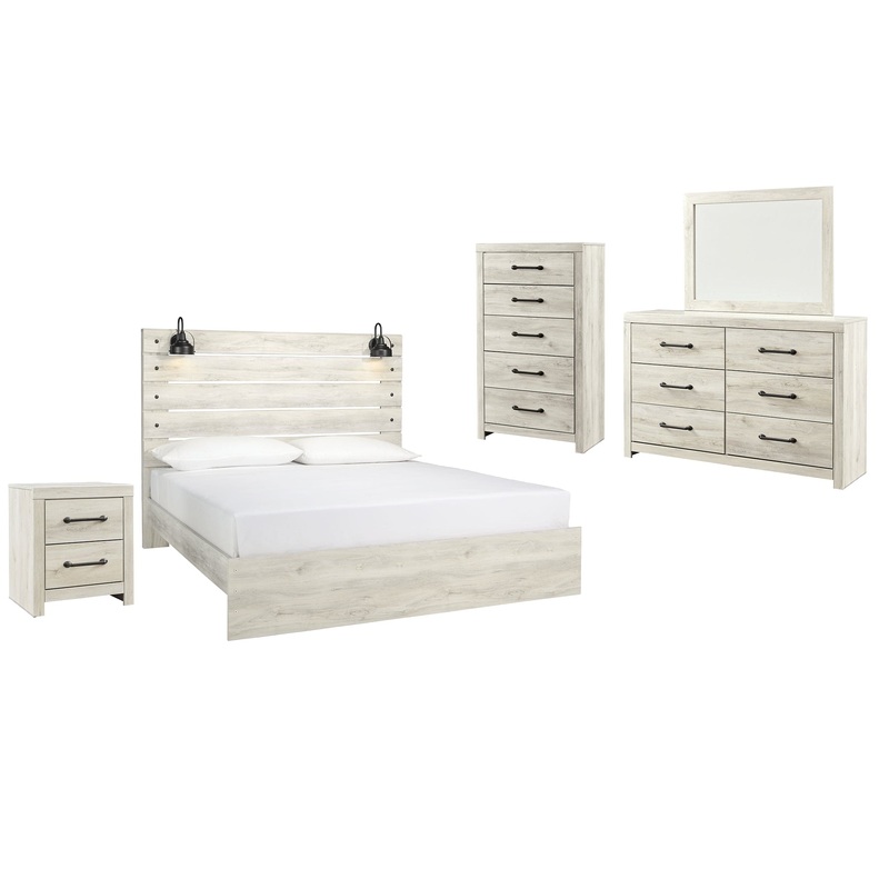 Cambeck  Panel Bed With Mirrored Dresser, Chest And Nightstand