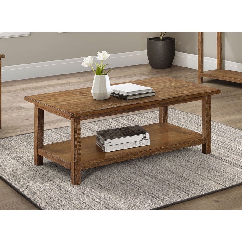 Payne Wood Coffee Table with Shelf Distressed Brown