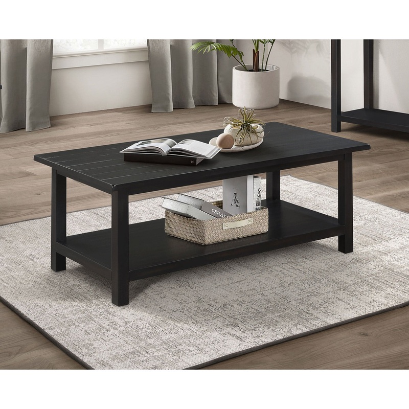 Payne Wood Coffee Table with Shelf Distressed Java