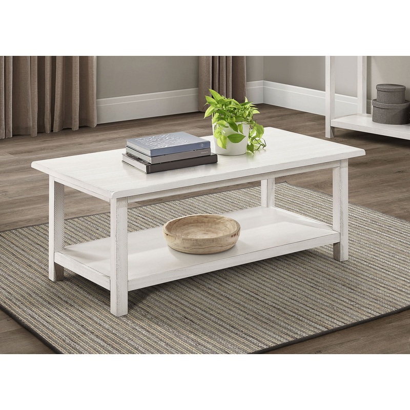 Payne Wood Coffee Table with Shelf Distressed White