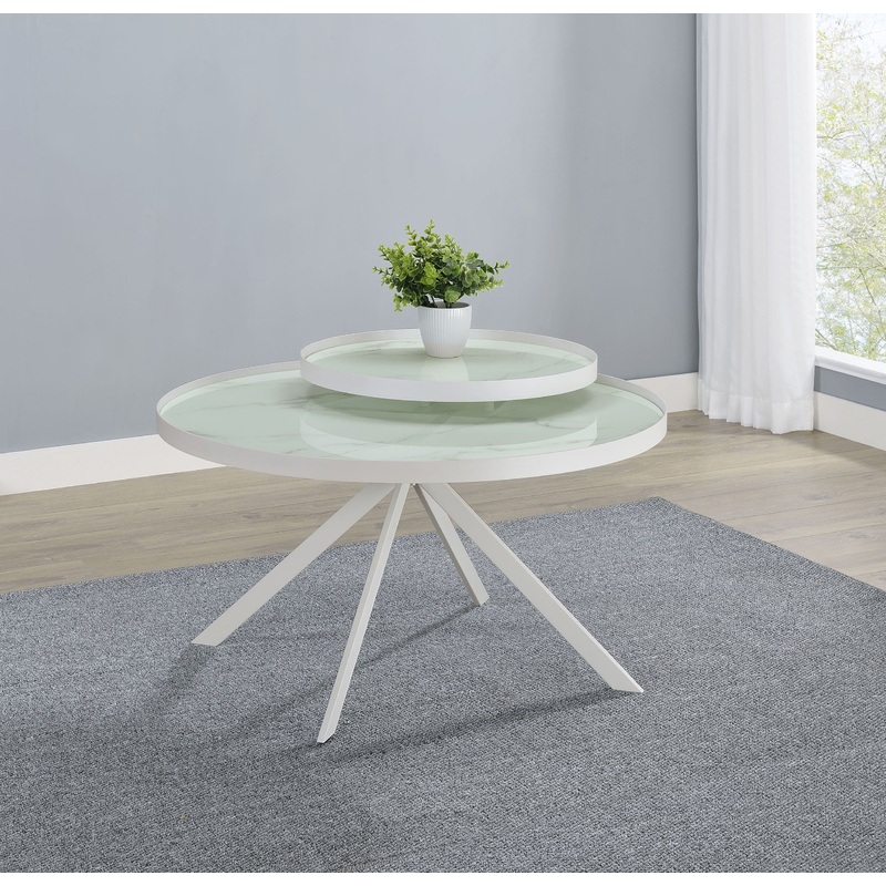 Briggs Round Marble Printed Glass Top Coffee Table White