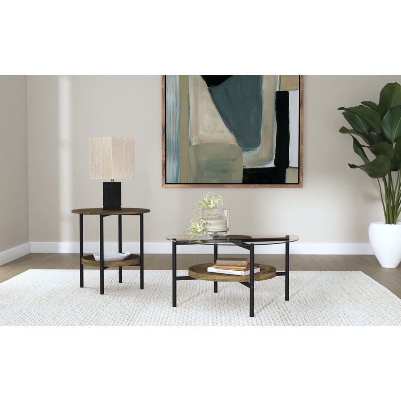Delfin 2-piece Round Coffee and End Table Set Brown