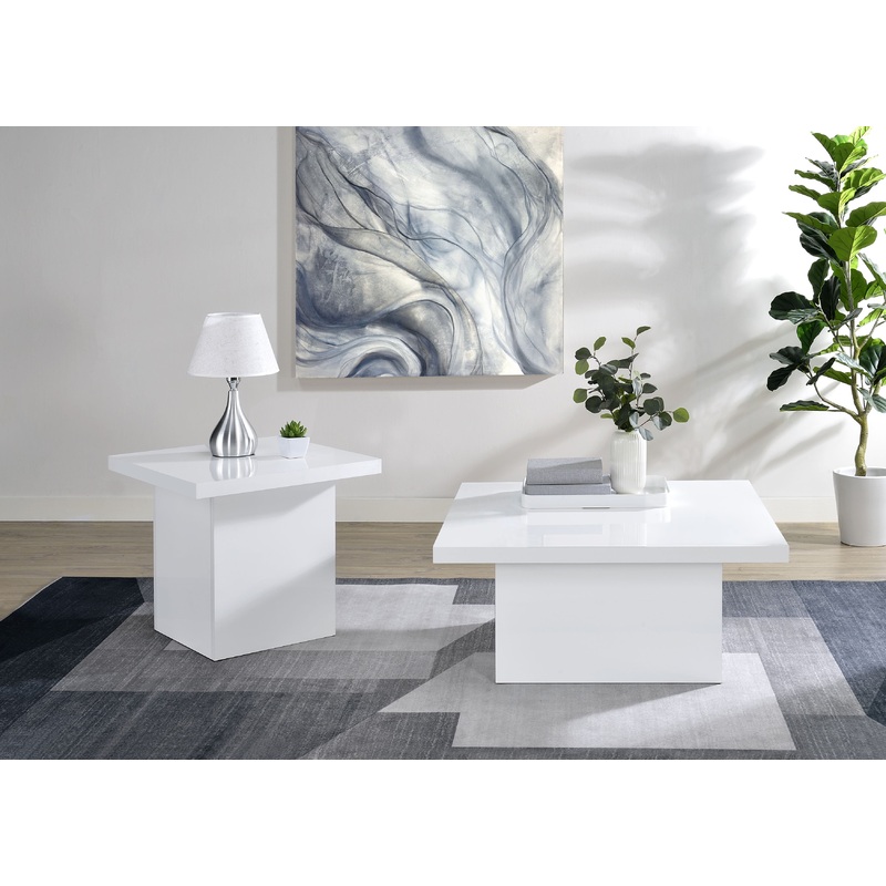 Devar 2-piece Square Coffee End Table Set White High Gloss