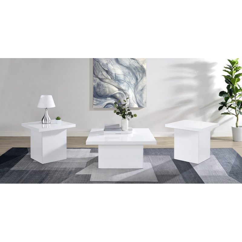 Devar 3-piece Square Coffee End Table Set White High Gloss
