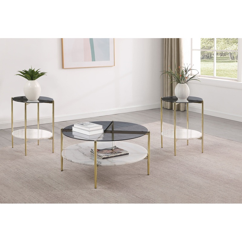 Jonelle 3-piece Round Coffee and End Table Set Gold
