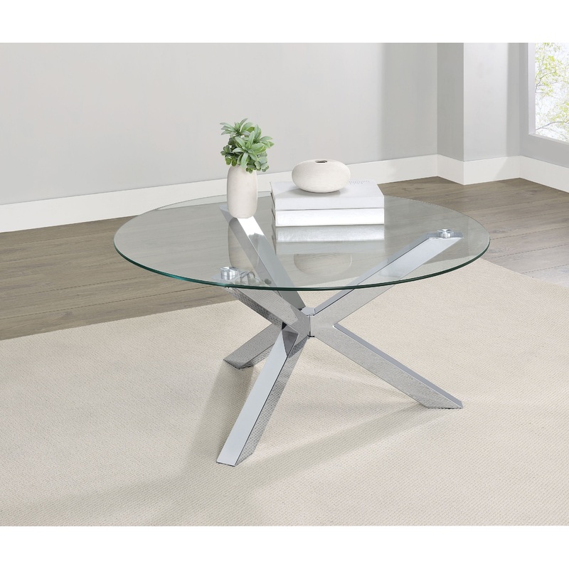Kenzie Round Tempered Glass Top Cocktail Coffee Table Chrome