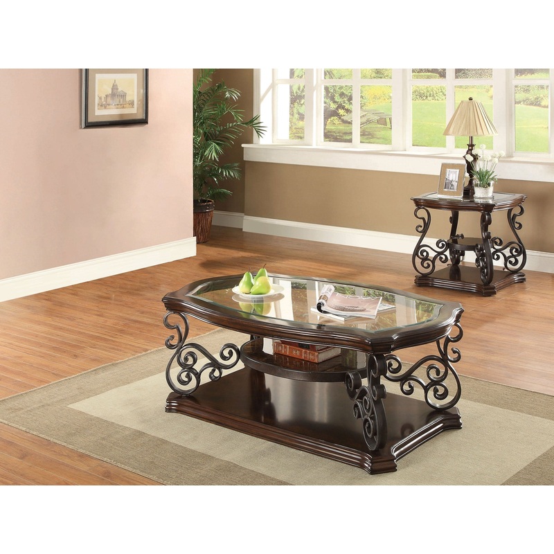 Laney 2-piece Glass Top Coffee and End Table Set Dark Merlot