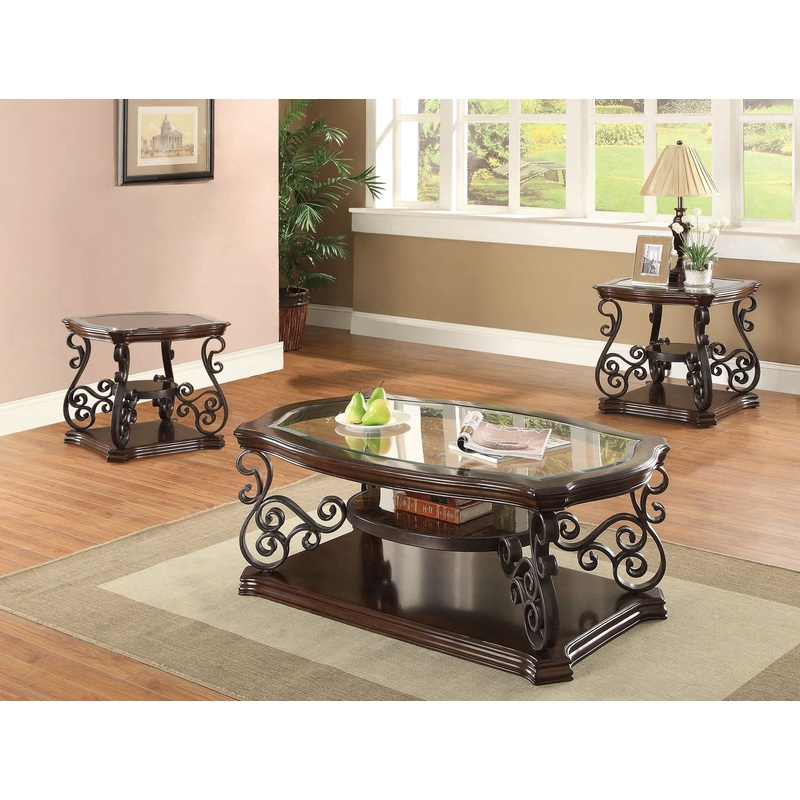 Laney 3-piece Glass Top Coffee and End Table Set Dark Merlot