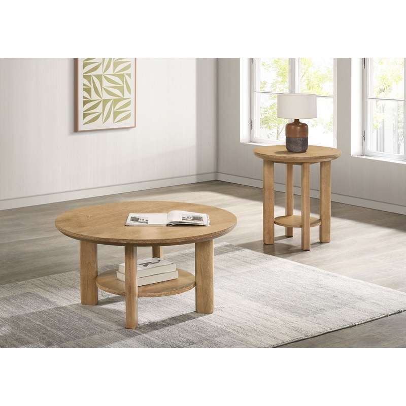 Ottowa 2-piece Round Wood Coffee Table Set Light Oak