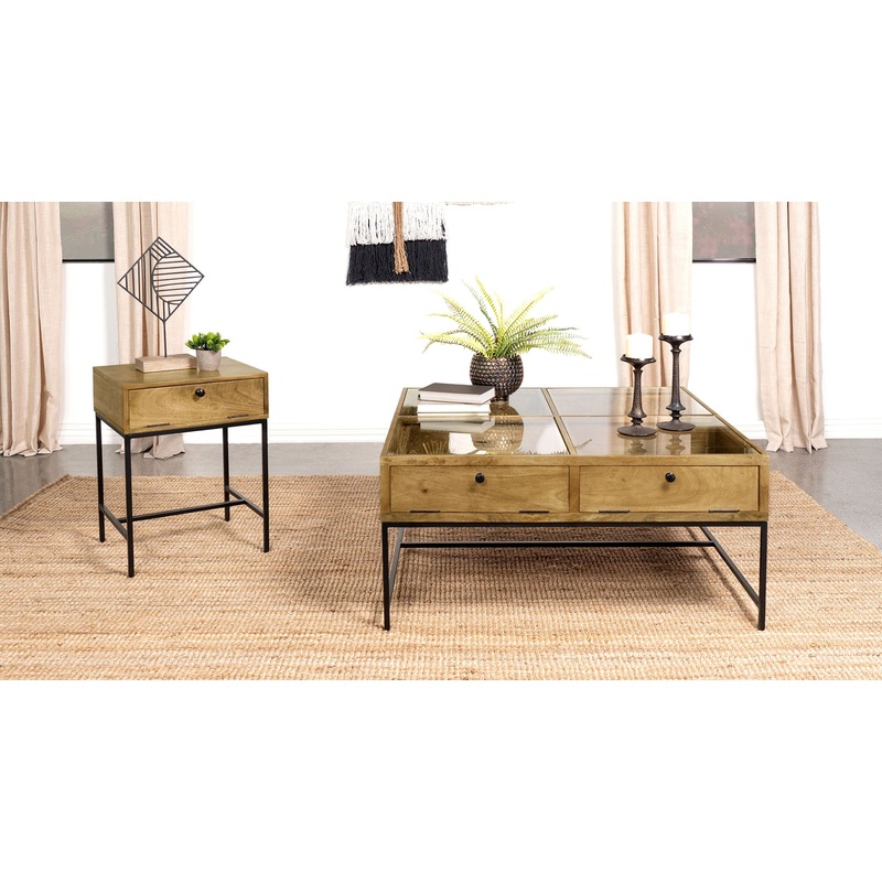 Stephie 2-piece Square Coffee and End Table Set Honey Brown