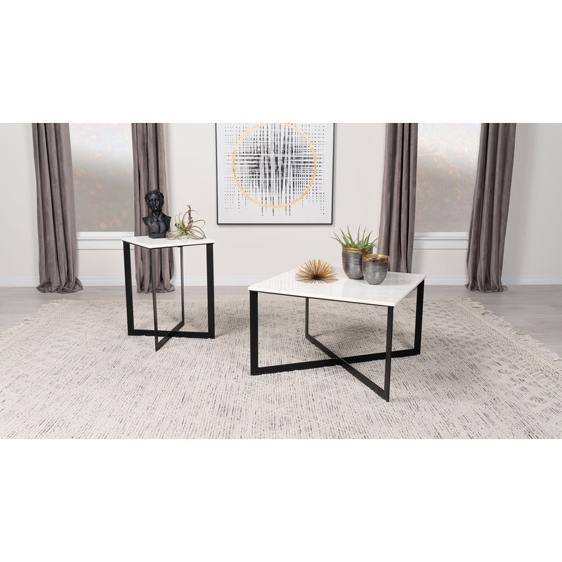 Tobin 2-piece Marble Top Coffee and End Table Set White