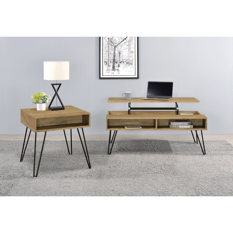 Fanning 2-piece Lift Top Coffee and End Table Set Golden Oak