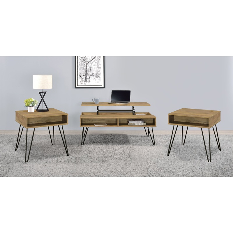 Fanning 3-piece Lift Top Coffee and End Table Set Golden Oak
