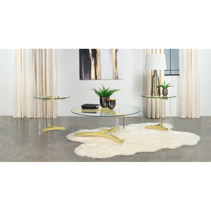 Janessa 3-piece Acrylic Coffee and End Table Set Matte Brass