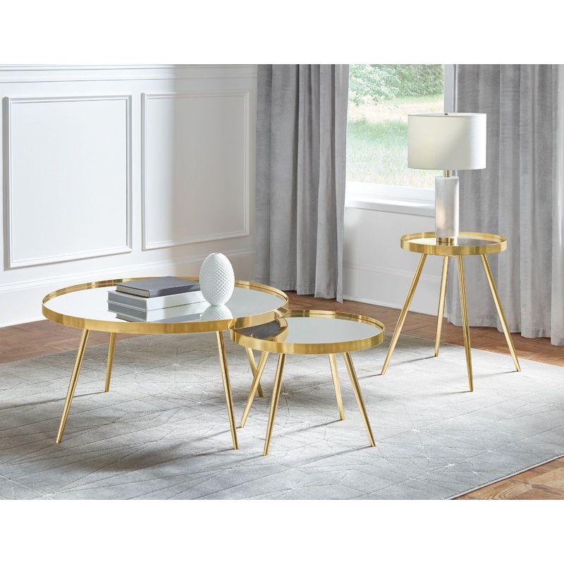 Kaelyn 3-piece Round Coffee and End Table Set Gold