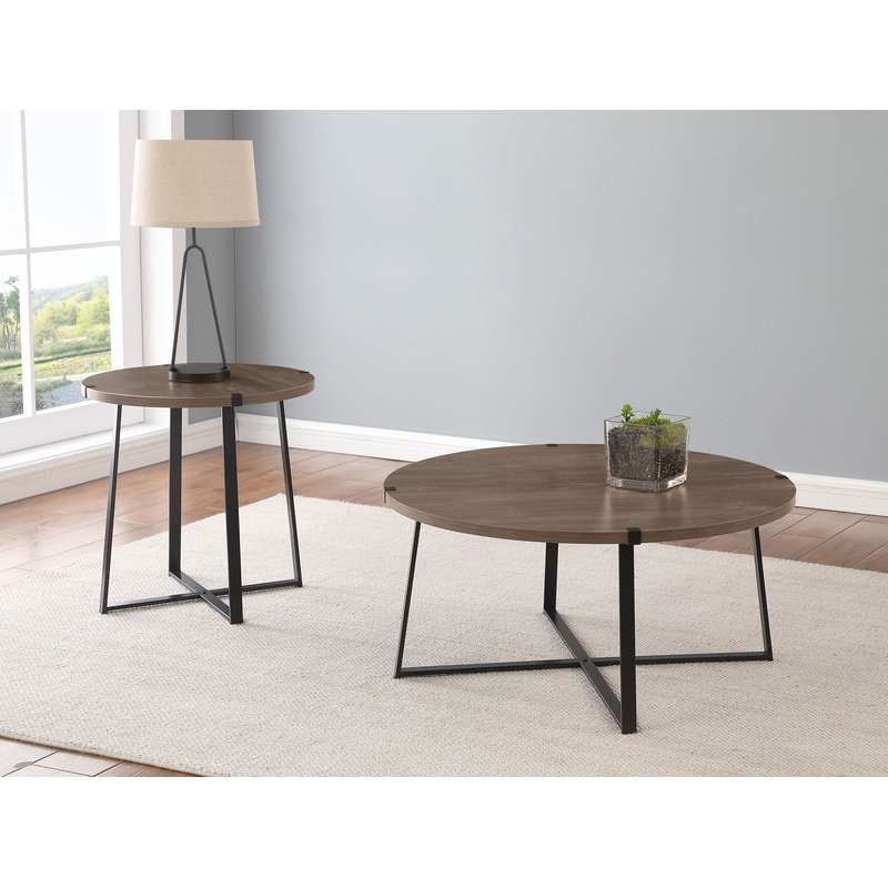 Marcus 2-piece Round Coffee and End Table Set Light Brown