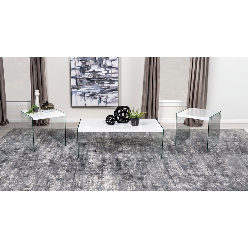 Opal 3-piece Coffee and End Table Set White High Gloss