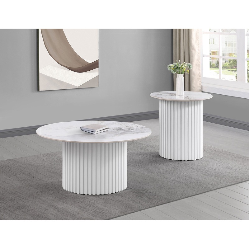 Rowena 2-piece Coffee and End Table Set White Faux Marble
