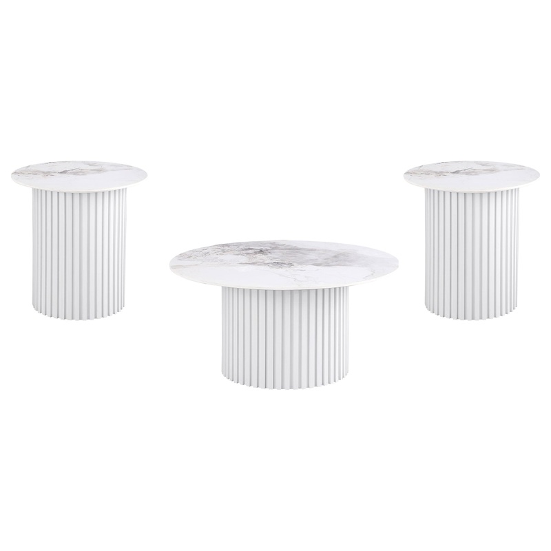 Rowena 3-piece Coffee and End Table Set White Faux Marble